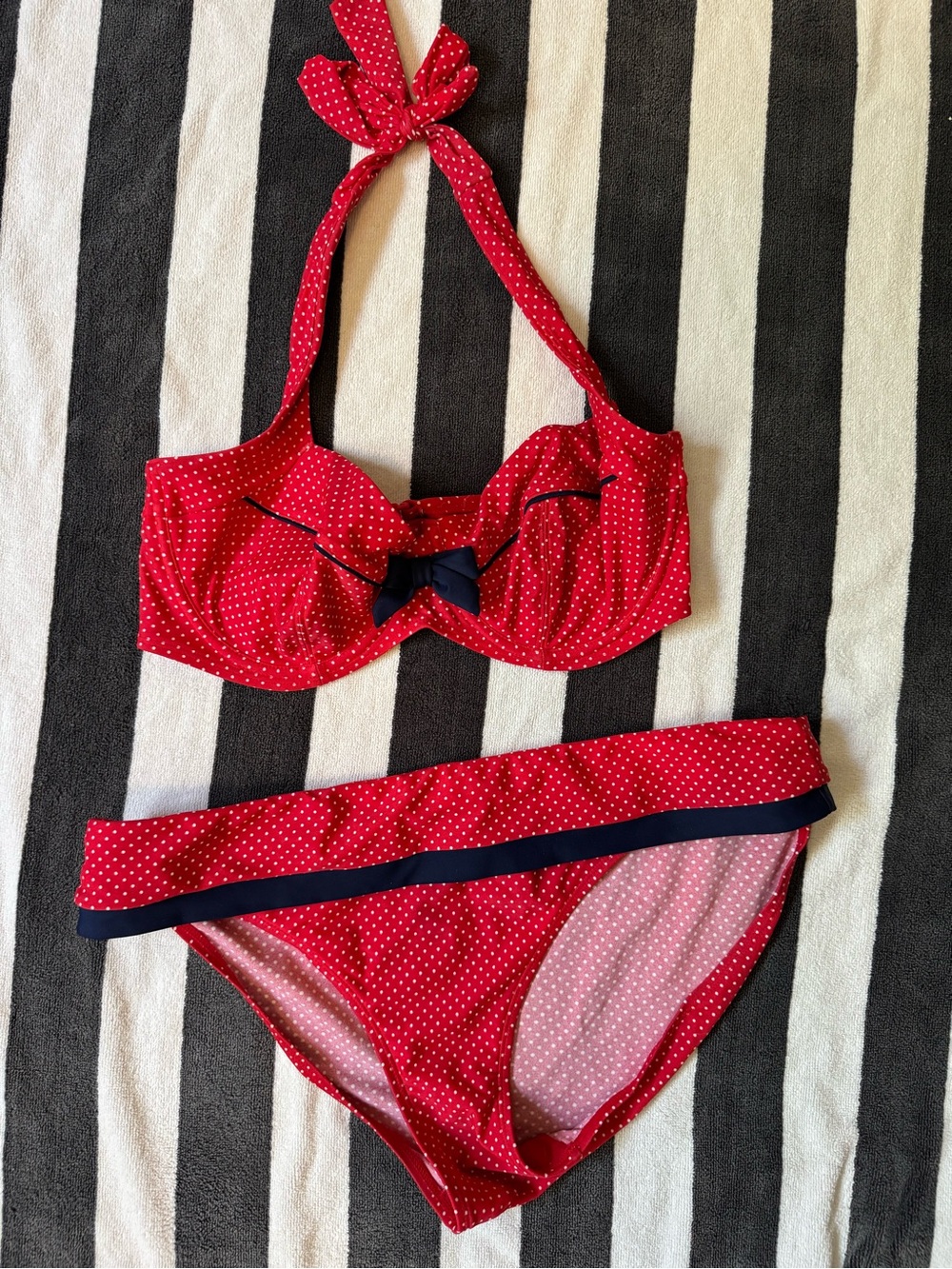 Panache Red Polka Dot Bikini with Navy Trim
